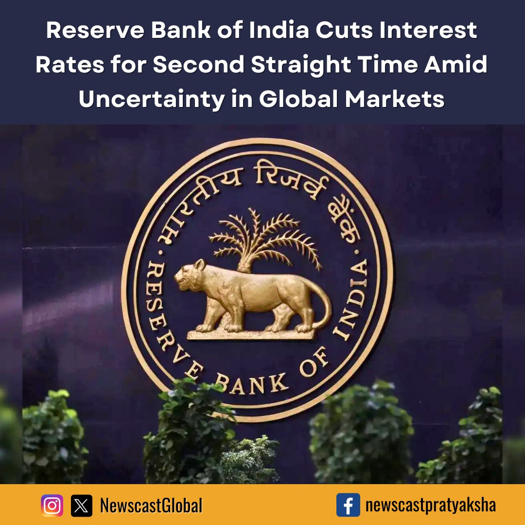 NewscastGlobal's tweet image. In response to growing global risks, @RBI Governor Sanjay Malhotra cuts repo rate by 25 bps. Rising tensions from @realDonaldTrump’s #ReciprocalTariffs fuel fears over #inflation, #TradeWars, and looming #RecessionIndicator.