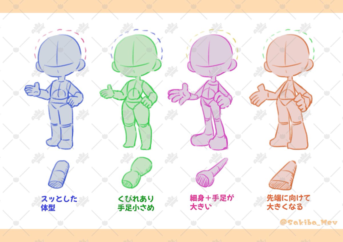 Sakiba_Mev's tweet photo. 3頭身くらいのデフォルメキャラのバランスについて考えていた時のメモ✍️
どれも好きなので迷います🤔 https://t.co/1SdPBxAxOI