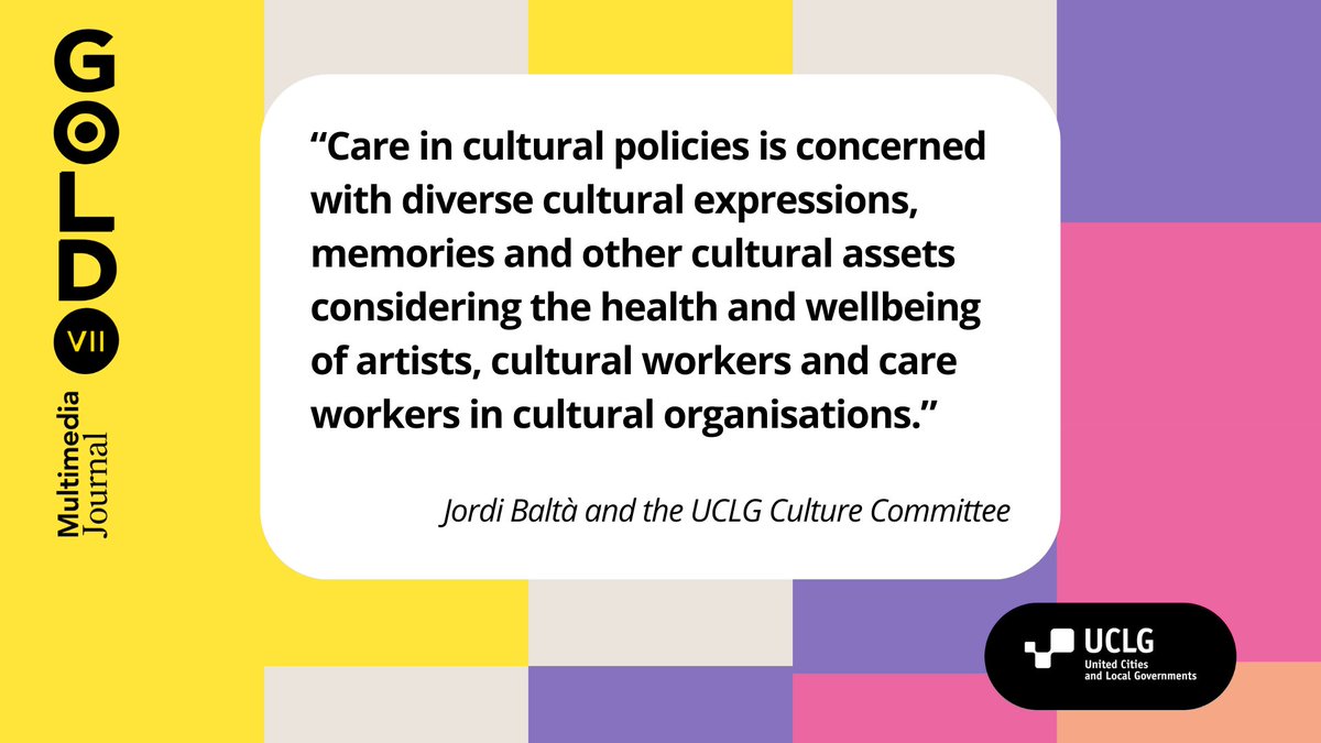 #GOLDVII Reseach Process on #CaringCities #CulturalRights

🔍SPOTLIGHT 🔍

Contribution: “How cultural rights can enable practices of care”
⬇️
uclg.org/wp-content/upl…

<a href="/uclg_org/">United Cities</a> <a href="/GlobalTaskforce/">Global Taskforce</a> <a href="/agenda21culture/">agenda21culture</a> <a href="/jordibalta/">Jordi Baltà Portolés</a> <a href="/IIED/">IIED</a>