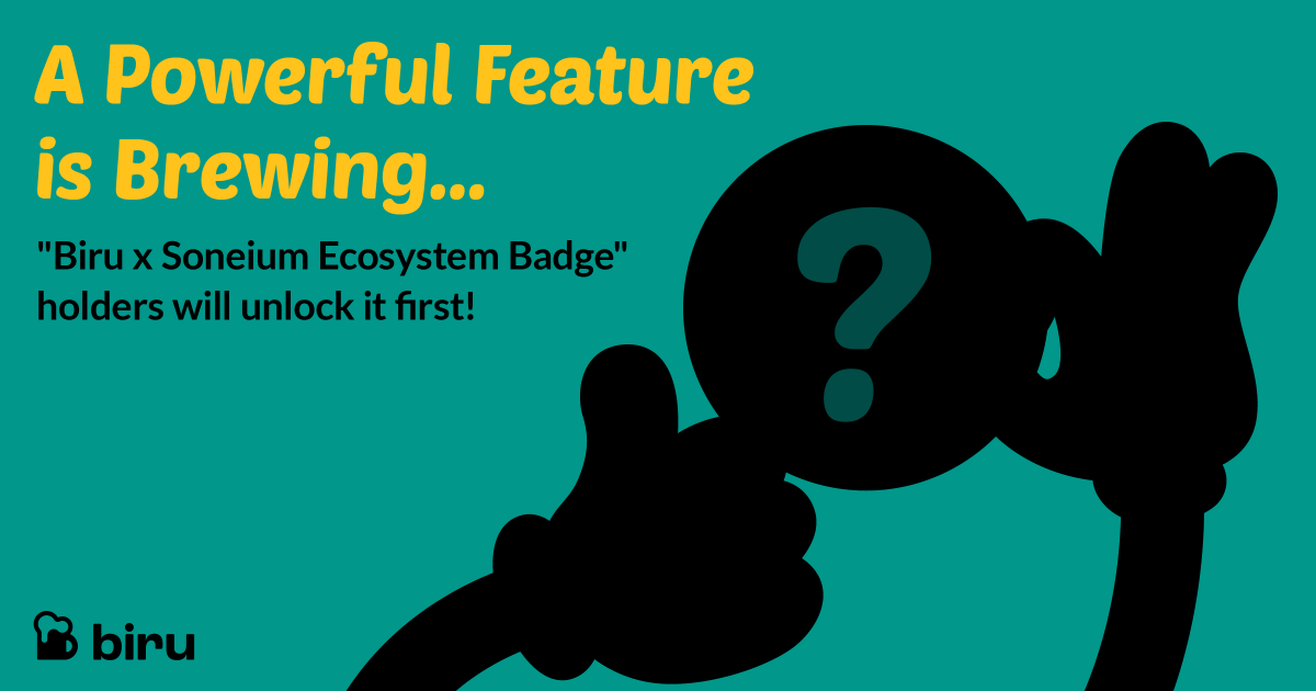 Biru_gg's tweet photo. A Powerful Feature is Brewing… 🍺
Something big is coming to Biru, and early supporters will unlock it first 🔥
If you’re holding a Biru x Soneium Ecosystem Badge (SBT) , stay close—you’re on the list. 🧪
👉 Details dropping soon!!!
#MintWithBiru #SBT #NFT #SoneiumEcosysteamBadge