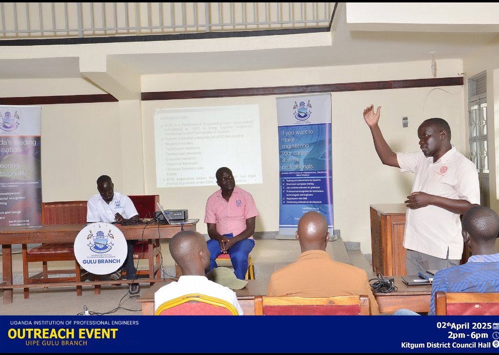 UIPEGuluBranch's tweet photo. Great #OutreachEvent on 02.04.2025!
#EngineeringProfessionals and #StakeHolders from the Private and Public Sectors.
@PSF_Uganda,@min_waterUg,@ministry_lands,@MEMD_Uganda,@MoLGUganda,@MoICT_Ug,@UegclOfficial,@UEDCLTD,@UmemeLtd,@uetcl,@CNOOCUgandaLtd,@PAU_Uganda,@ubteb https://t.co/HkRSv1XX5d