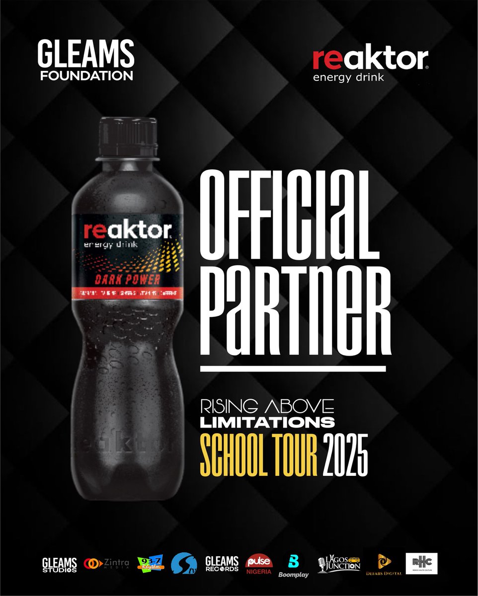 gleamsFDN's tweet photo. Fueling the vibe, powering the movement! REAKTOR Energy Drink is the official partner of the Rising Above Limitations School Tour 2025, and it’s about to get LIT! Stay energized. Stay unstoppable.
#REAKTORxGleams
 #SchoolTour2025
#risingabovelimitations https://t.co/sD5cm1ZZzl