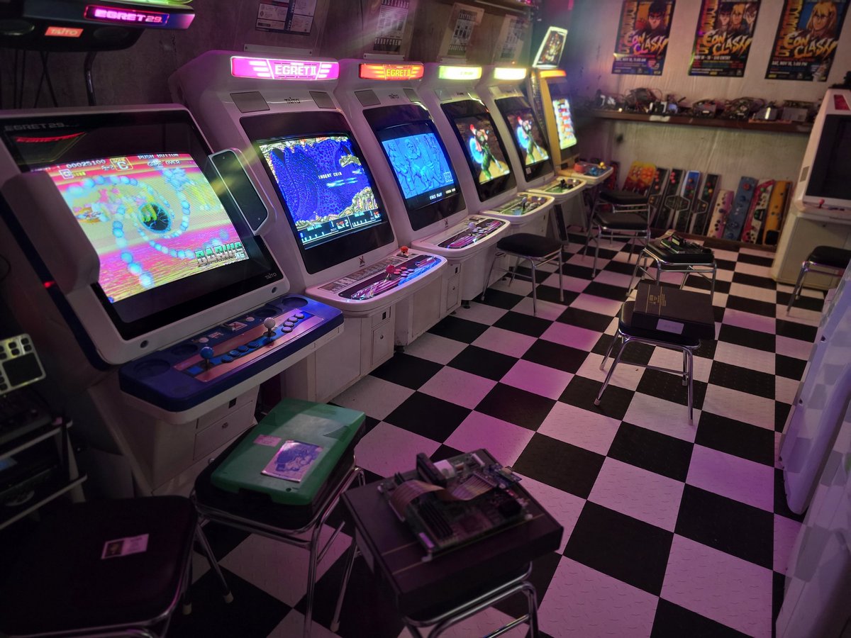 EC3_Arcade's tweet photo. The CPS3's will go back in soon, but for now, we have happy fun time with Metal Black, Altered Beast, and Chaos Heat! #arcade #ec3 #candycab #realhardware #pcb #taito #sega #capcom https://t.co/PjXipwX0W8
