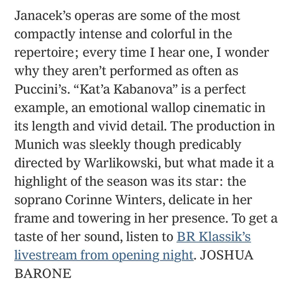 Corinne Winters (@corinnesoprano) on Twitter photo Grateful for a lovely mention in yesterday’s <a href="/nytimes/">The New York Times</a>, and most of all, I’m thrilled to see that people in the States are starting to acknowledge Janáček as the master composer he is. 🙏🏼 Grateful for a lovely mention in yesterday’s <a href="/nytimes/">The New York Times</a>, and most of all, I’m thrilled to see that people in the States are starting to acknowledge Janáček as the master composer he is. 🙏🏼