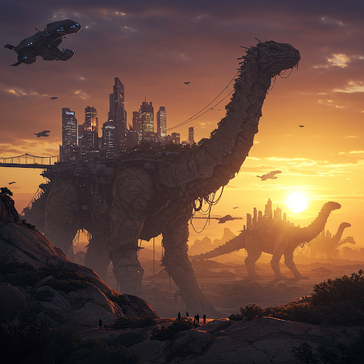Imagine a world where cities are built on the backs of colossal, living dinosaurs. Skyscrapers pierce the clouds, while flying vehicles weave through the canyons formed by their scales. This is a world where the line between nature and civilization blurs.

#SciFi  #Solana #DEX