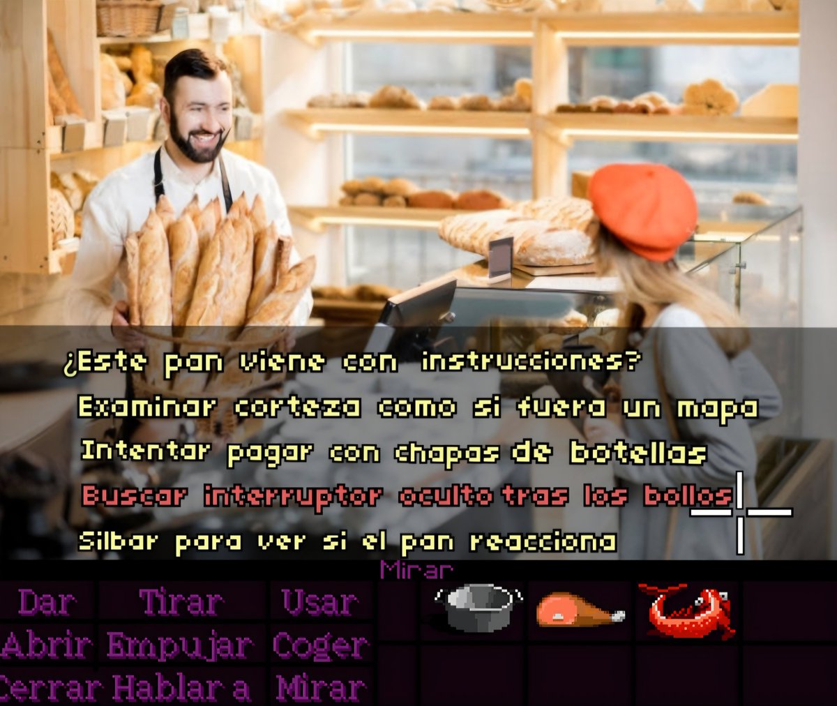 Si eres tan fan de las aventuras gráficas clásicas, que cuando vas a buscar el pan te imaginas así la situación...

No lo dudes y añade a tu lista de deseados #TheCerpanProject 👇