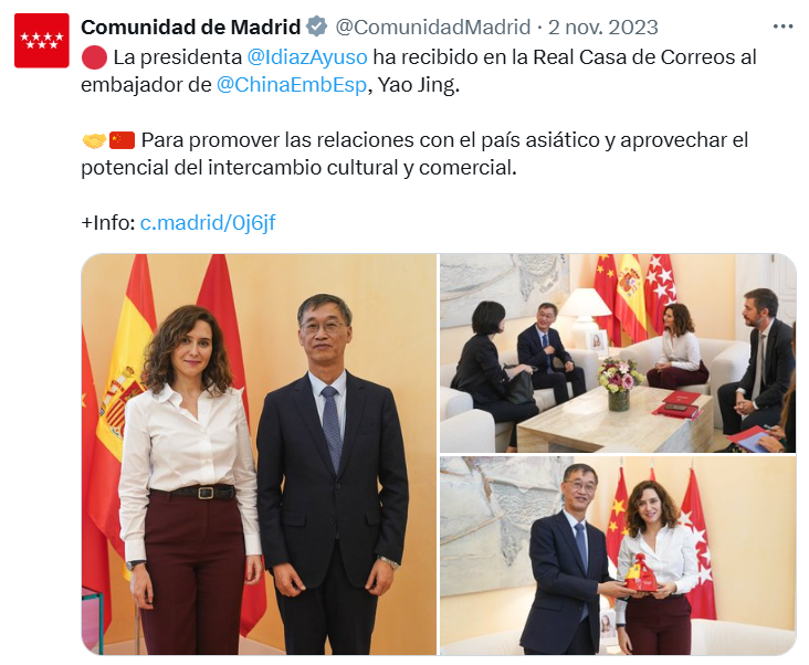 RamonLopez_G's tweet photo. Cuando Ayuso recibía a China en la sede la Comunidad de Madrid para mejorar el intercambio comercial. Hoy les llama "tiranos". https://t.co/t0p6IIlos9