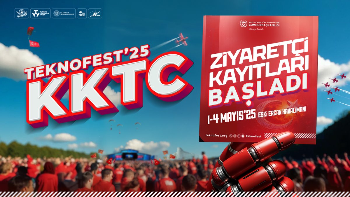 📢 #TEKNOFEST 2025 KKTC Ziyaretçi Kayıtları Başladı! 🚀 
 
Hemen "çevrim içi" kaydını yaptır, festivale direkt giriş yap!  
 
👉 Kayıt için: mth.tc/TFKKTCZiyaretc…