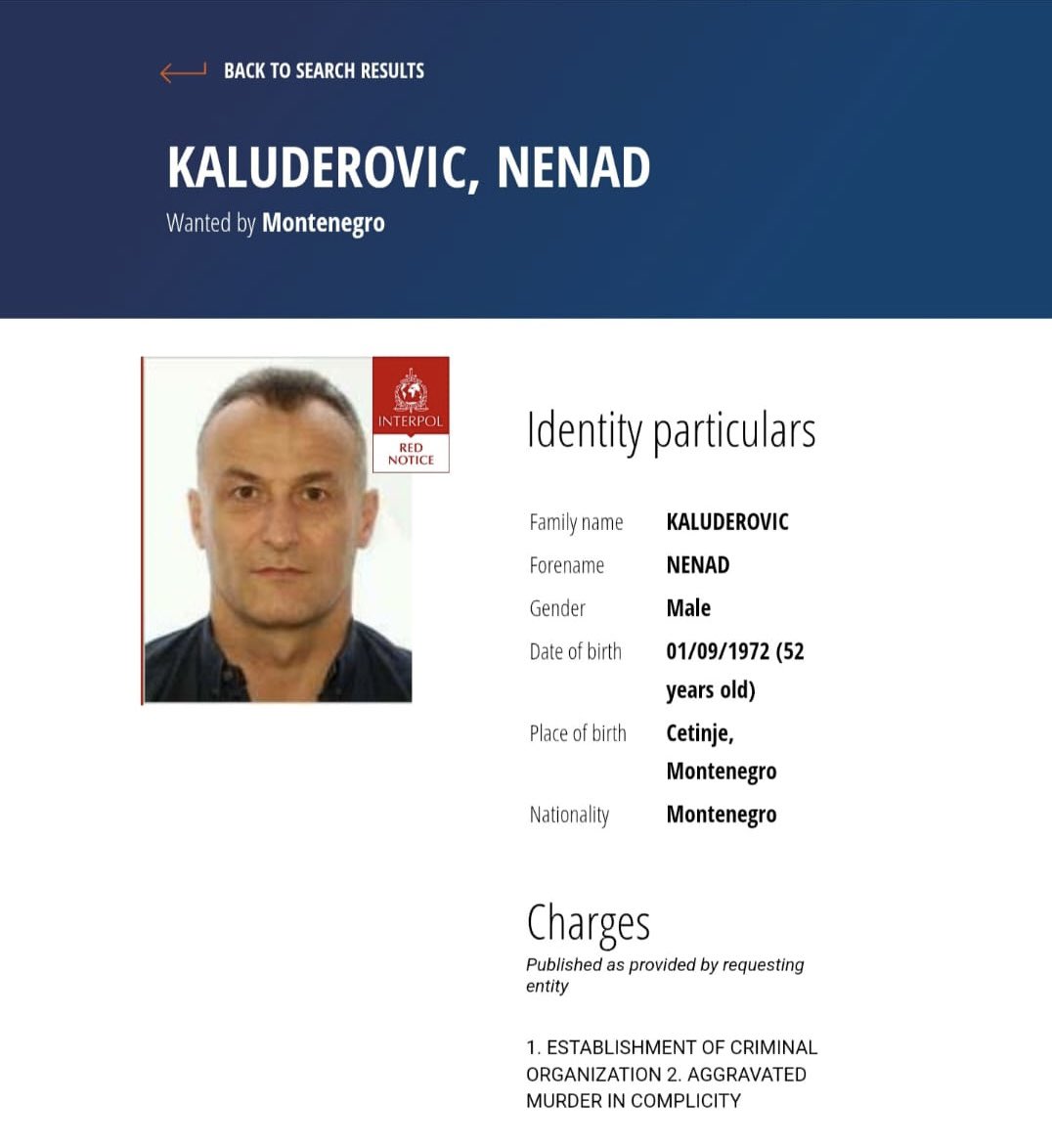 Uprava policije Crne Gore (@policijacg) on Twitter photo Na zahtjev Interpola <a href="/PolicijaCG/">Uprava policije Crne Gore</a>, GS Interpola u Lionu objavio je crvenu potjernicu za Nenadom Kaluđerovićem (52), #CG državljaninom koji se potražuje zbog krivičnih djela stvaranje kriminalne organizacije i teško ubistvo putem pomaganja ⬇️
interpol.int/How-we-work/No… Na zahtjev Interpola <a href="/PolicijaCG/">Uprava policije Crne Gore</a>, GS Interpola u Lionu objavio je crvenu potjernicu za Nenadom Kaluđerovićem (52), #CG državljaninom koji se potražuje zbog krivičnih djela stvaranje kriminalne organizacije i teško ubistvo putem pomaganja ⬇️
interpol.int/How-we-work/No…