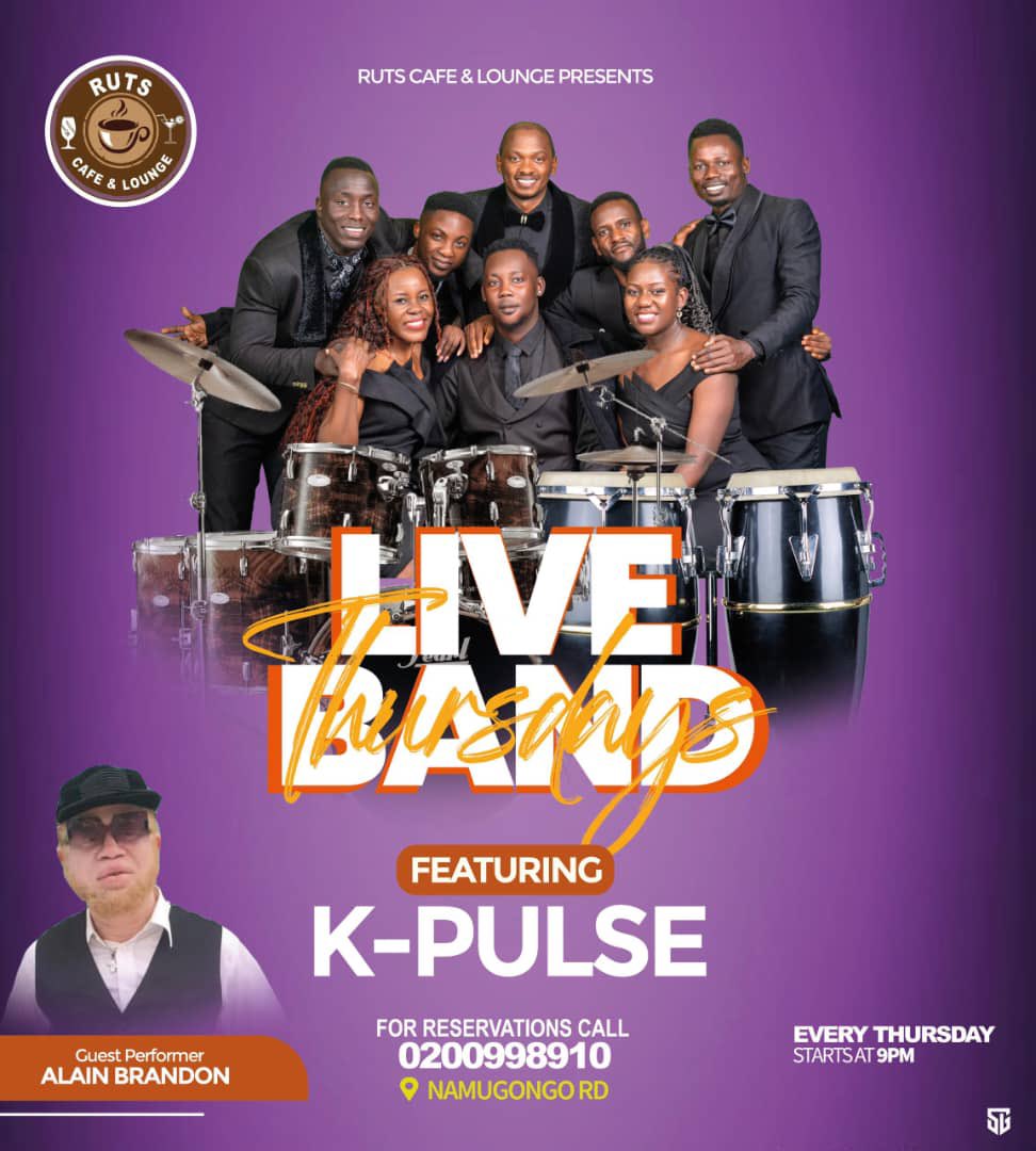 kpulseband's tweet photo. Greetings, Kampala! Tonight, K-Pulse Band brings our signature sound to Ruts Cafe and Lounge in Namugongo—a night of meticulously crafted covers awaits. Join us at 8PM as we deliver an unforgettable performance with soul and precision. See you there! #KPulseLive https://t.co/YMQr3JBm4X