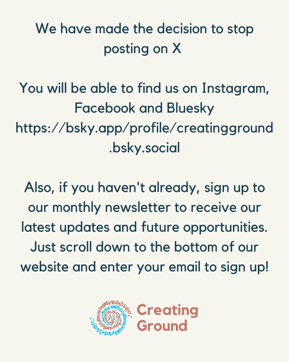 We have made the decision to stop posting on X 

You will be able to find us on Instagram, Facebook and Bluesky bsky.app/profile/creati…