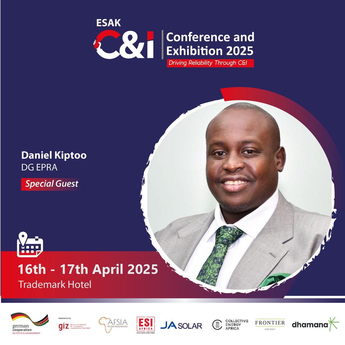 Honoured to be among the key speakers at the upcoming ESAK Commercial and Industrial (C&amp;I) Conference 2025, themed “Driving Reliability through C&amp;I.”

This vital forum will spotlight Kenya’s evolving policy landscape—including the Net-Metering Regulations—and the growing adoption