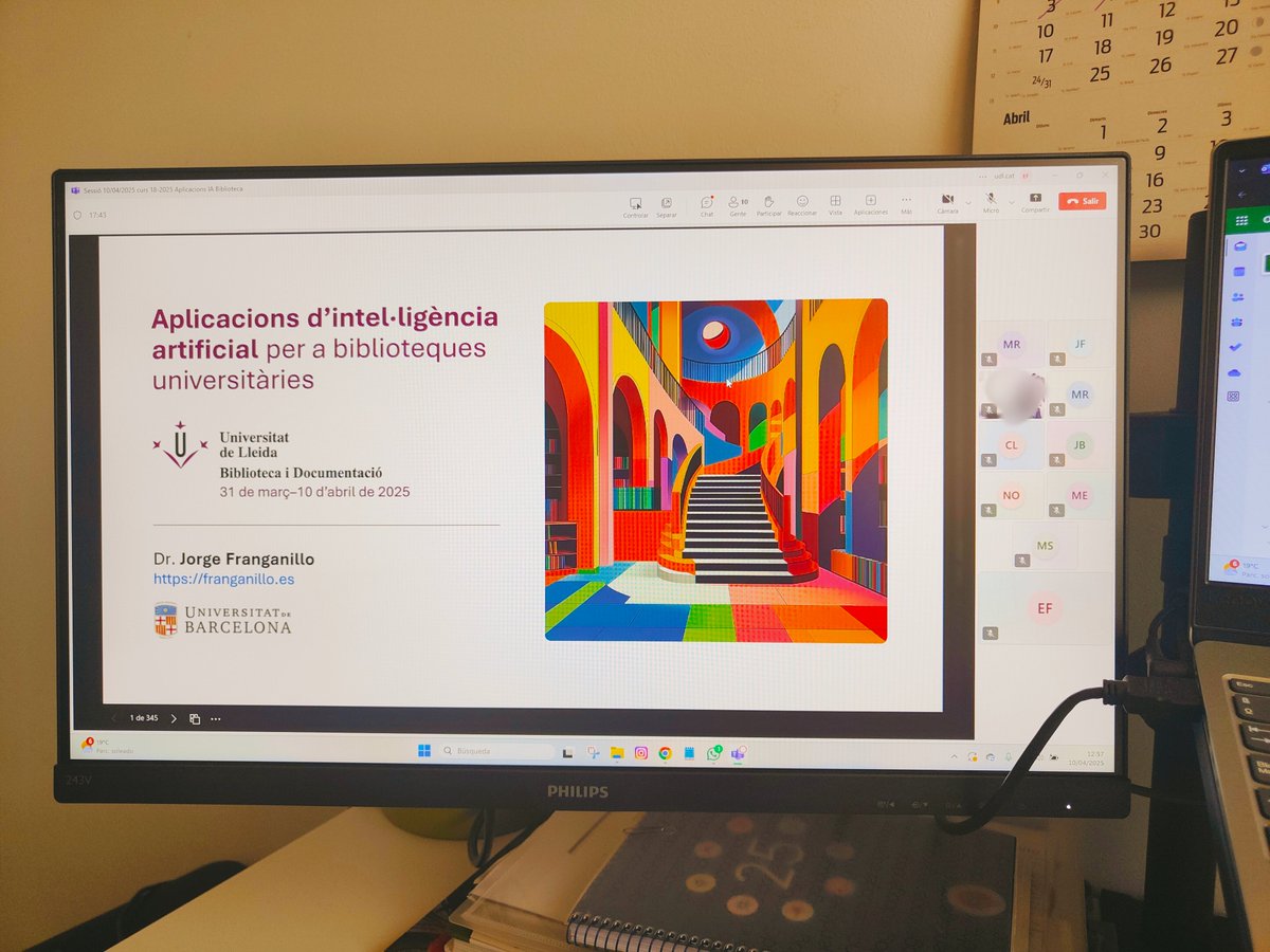 Les Biblioteques de la UdL (@bibliotequesudl) on Twitter photo Avui el personal de <a href="/bibliotequesudl/">Les Biblioteques de la UdL</a> assistim a la 5a i última sessió del curs "Aplicacions d'IA per a biblioteques universitàries" impartit per <a href="/franganillo/">Jorge Franganillo</a>, professor i investigador de@FIMA_UB
Gràcies Jorge! Avui el personal de <a href="/bibliotequesudl/">Les Biblioteques de la UdL</a> assistim a la 5a i última sessió del curs "Aplicacions d'IA per a biblioteques universitàries" impartit per <a href="/franganillo/">Jorge Franganillo</a>, professor i investigador de@FIMA_UB
Gràcies Jorge!