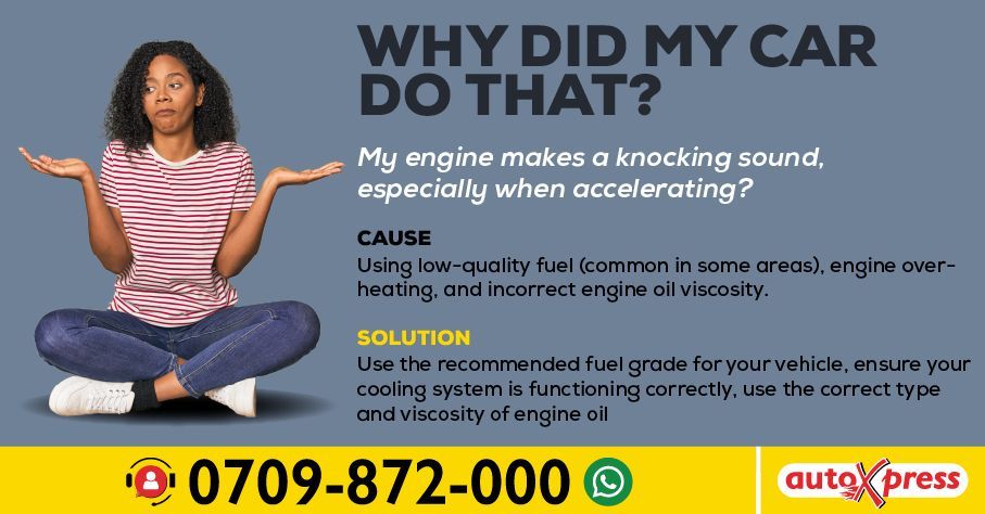 Hearing a knocking sound when you accelerate? It might be your engine’s way of asking for proper fuel, cooling, and the right oil viscosity. 

#EngineCare #AutoXpressKenya