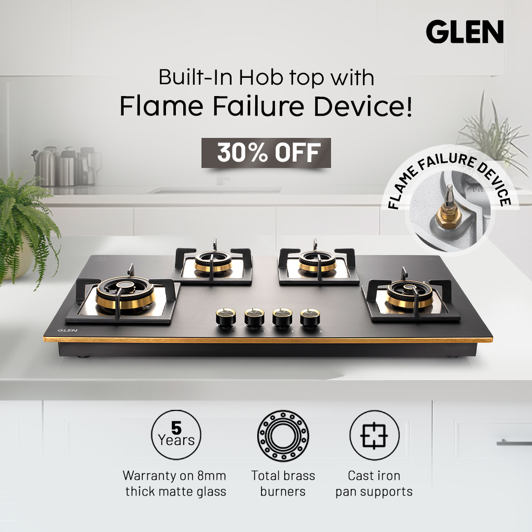 Cook with precision using our Built-in Hob with Flame Failure Device &amp; Triple Ring Burner. Safety and performance combined! #BuiltInHob #makewithglen #KitchenSafety #kitchenappliances #HomeUpgrade #builtinappliances