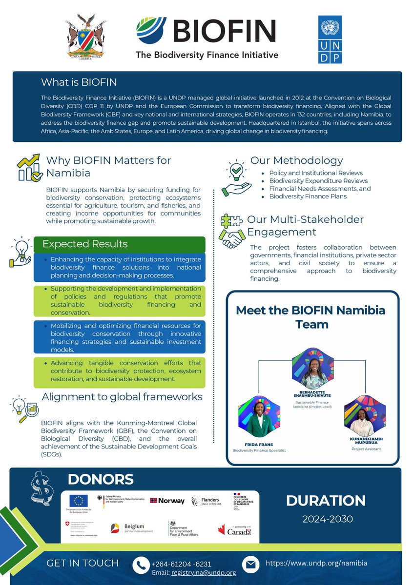 UNDP Namibia (@undpnamibia) on Twitter photo Learn how <a href="/UNDPNamibia/">UNDP Namibia</a> is unlocking innovative finance for nature & people, driving smart investments in biodiversity & sustainable development!
With support from <a href="/UNDP/">UN Development</a>, #Namibia joins the global @UNDPBIOFIN to protect ecosystems, tackle climate change & build a greener future. Learn how <a href="/UNDPNamibia/">UNDP Namibia</a> is unlocking innovative finance for nature & people, driving smart investments in biodiversity & sustainable development!
With support from <a href="/UNDP/">UN Development</a>, #Namibia joins the global @UNDPBIOFIN to protect ecosystems, tackle climate change & build a greener future.