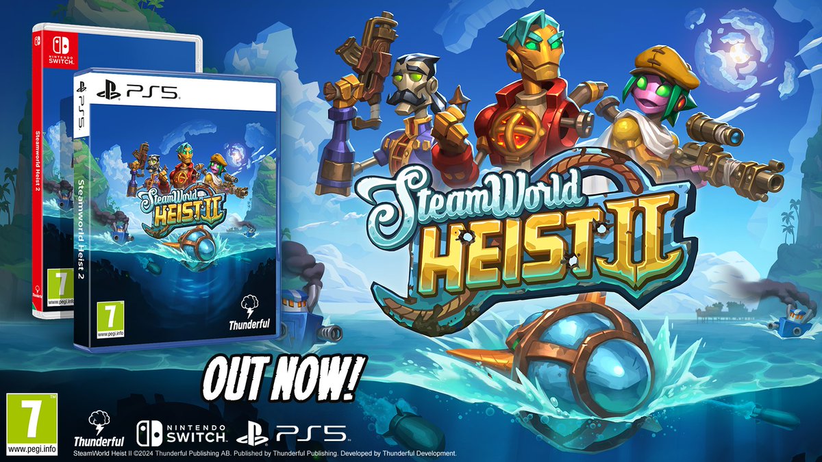 SteamWorld Heist II launched physically on PlayStation 5 &amp; Nintendo Switch TODAY! 🔥

If sea-themed shooters are your thing, then join Captain Leeway on their biggest heist yet! ⚙️

<a href="/SteamWorldGames/">SteamWorld Games</a> <a href="/Thunderfulgames/">Thunderful Games ⚡</a>