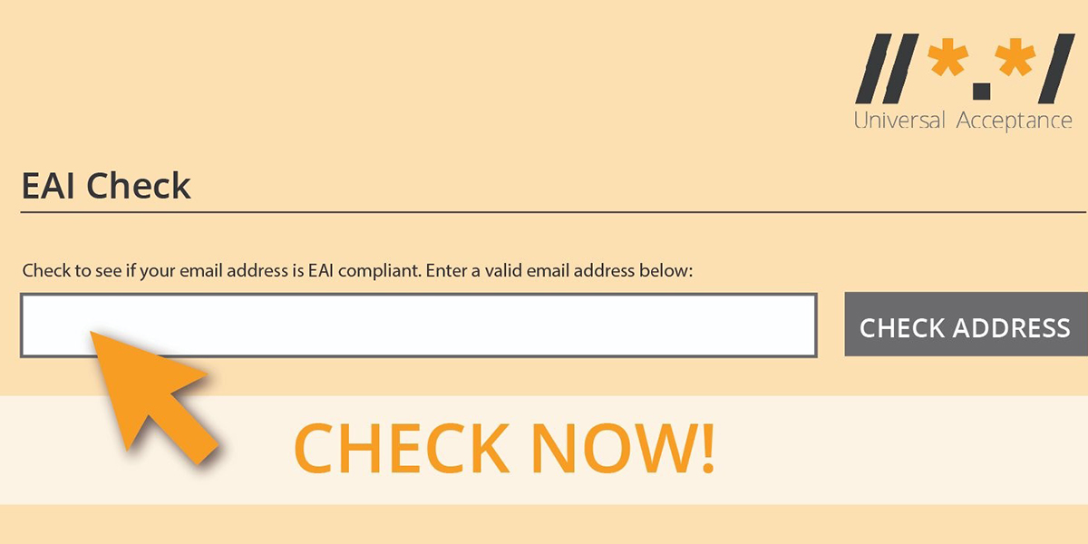 Can your #email can send to and receive from email addresses in other scripts? You can quickly test your email with a tool the UASG created to see if mail servers advertise support for Email Address Internationalization (EAI) &gt;&gt; uasg.tech/eai-check/ #Internet4All