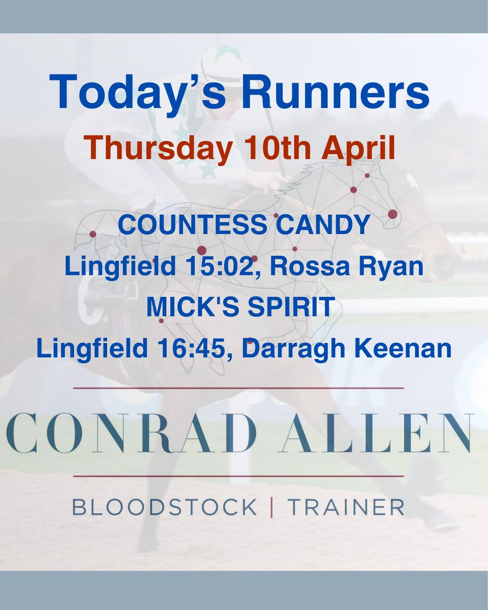 Today, we have two runners at <a href="/lingfield/">Gerry</a>
 🐎
<a href="/shadowfax500/">Conrad Allen</a> 
<a href="/Rossaryan15/">Rossa Ryan</a> 
<a href="/DarraghKeenan7/">Darragh Keenan</a>