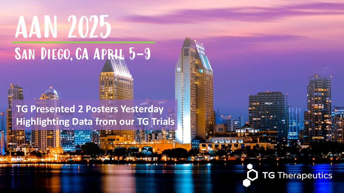 TG Therapeutics (@tgtherapeutics) on Twitter photo TG shared two presentations yesterday at #AANAM San Diego 2025, highlighting additional data from our TG trials in #RMS. Learn More: bit.ly/4cw7STQ – Thank you to everyone for visiting our TG Booth & Business Suite - #FearlessForPatients <a href="/AANmember/">American Academy of Neurology</a> $TGTX TG shared two presentations yesterday at #AANAM San Diego 2025, highlighting additional data from our TG trials in #RMS. Learn More: bit.ly/4cw7STQ – Thank you to everyone for visiting our TG Booth & Business Suite - #FearlessForPatients <a href="/AANmember/">American Academy of Neurology</a> $TGTX
