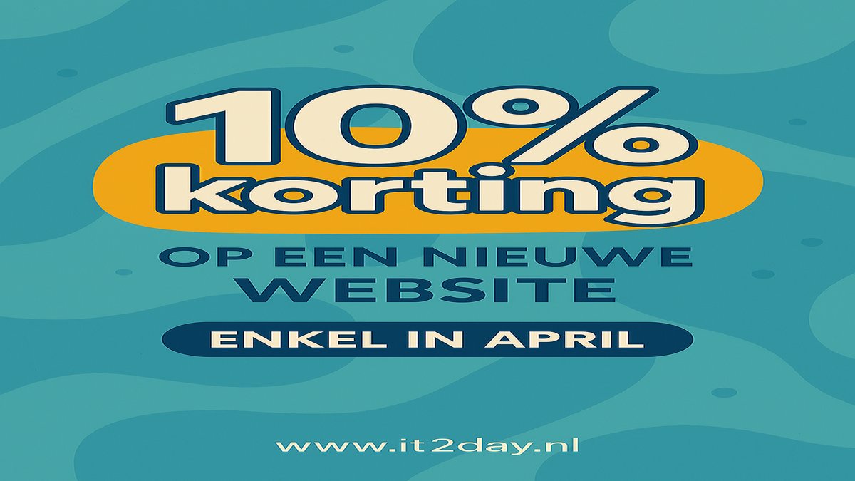IT2dayNL's tweet photo. De gehele maand april geven wij 10% korting op een nieuwe website.

Startende ondernemer?
Zelfstandige zonder eigen website?
Verouderde website?

Wij helpen u graag!

O.a. voor domeinregistratie, hosting en een professionele website.

https://t.co/zUhJQQAEa9 https://t.co/wjzXi0bjeB