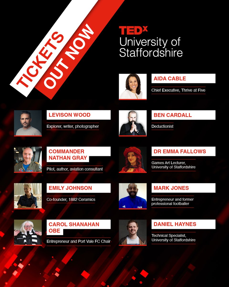Embark on ‘Adventures into the Unknown’ at TEDxUniversityofStaffordshire on 15 May 2025.

Join us for a journey beyond the expected at The Catalyst in Stoke-on-Trent.

🎟️ Free tickets available now – don’t miss out: tedxuniversityofstaffordshire.com