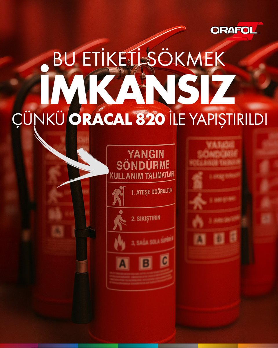 ORAFOLTURKEY's tweet photo. Bu etiketi sökmek imkansız… Çünkü ORACAL® 820 ile yapıştırıldı.

Yangın tüpleri gibi acil durum ürünlerinde bazı etiketlerin asla çıkmaması gerekir.
İşte bu yüzden ORACAL® 820 var ⚡️ https://t.co/28gx3GiXpA