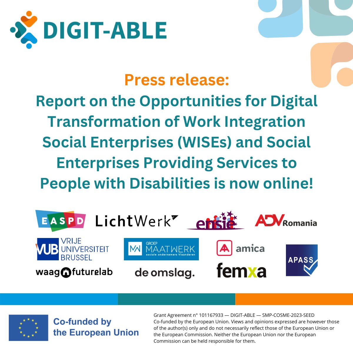 ❗️PRESS RELEASE📰

📢 DIGIT-ABLE’s first report maps the digital needs of WISEs &amp; SEs for people with disabilities. It proposes modular training &amp; country-specific hubs (DIAH-SEs) to boost digital skills, ethical tech use &amp; inclusive transformation. 

🔗 ensie.org/project/digit-…