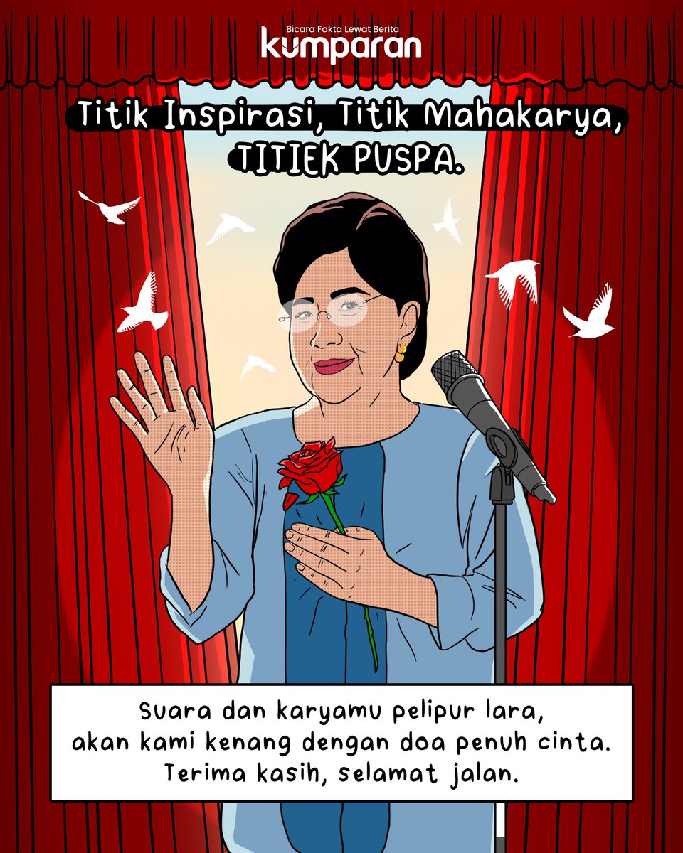 kumparan's tweet photo. Beristirahatlah dengan damai, Eyang Titiek Puspa. 🥀🕊

Terima kasih atas cinta, semangat dan karya-karya yang tumbuh dari generasi ke generasi. Akan dikenang sepanjang waktu.

#bicarafaktalewatberita #kumparan https://t.co/vwwDhdZ4Mo