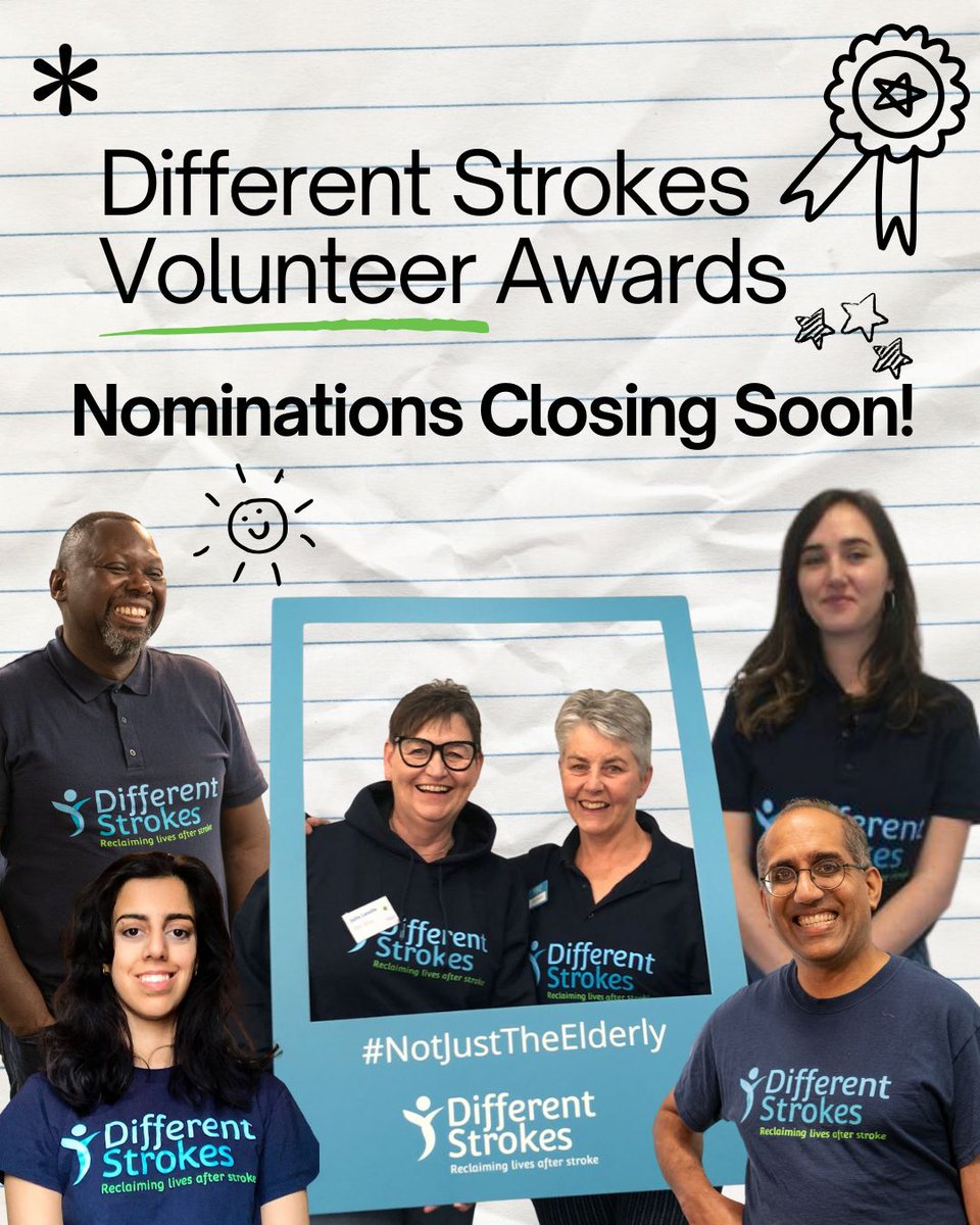 Nominations for the Different Strokes Volunteer Awards 2025 are closing soon!

Nominate now and say thank you to those who make a difference. buff.ly/NHThYiY 

#VolunteerAwards2025 #DifferentStrokes #CelebrateVolunteers #StrokeSupport #MakeADifference #NominateNow