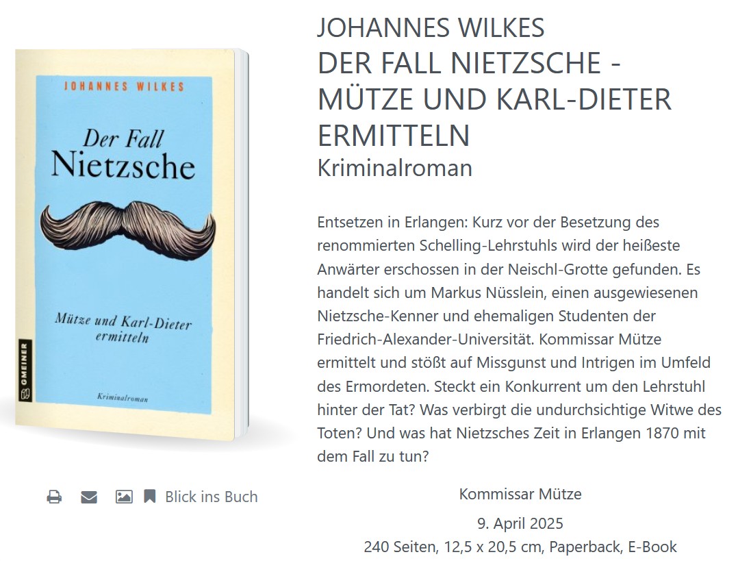 emijulischa's tweet photo. Kennt ihr das? Buchkauf aufgrund coolen Covers.
Das da gefällt mir richtig gut und ich überlege hin und überlege her...
Johannes Wilkes
Der Fall Nietzsche - Mütze und Karl-Dieter ermitteln
Gemeiner Verlag, 04/2025
#Coverliebe #Buchcover https://t.co/TAGBQD3wS8