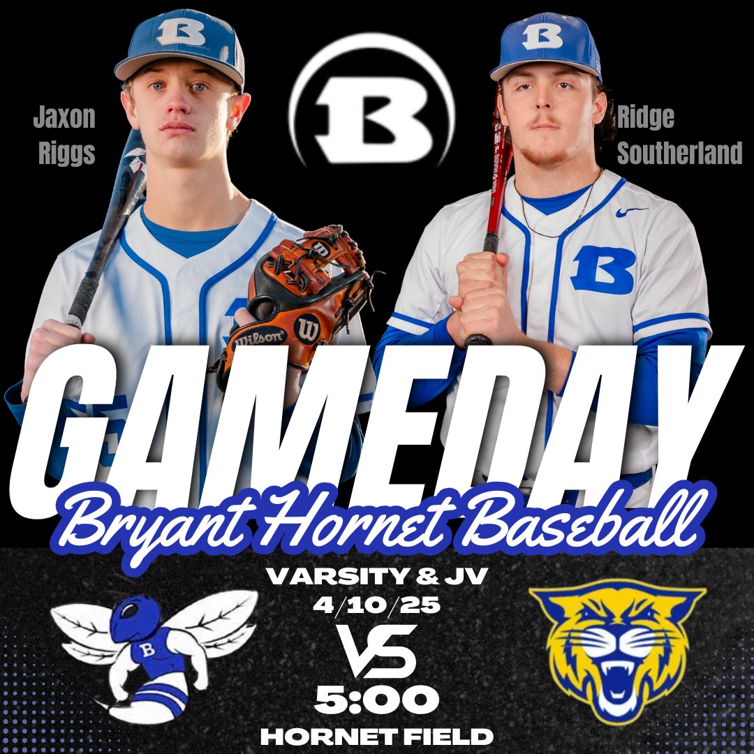 Conference Game
📆 4.10.25
🆚 NLR Charging Wildcats
 📍Hornet Field 
🕛 5:00
🎟️ bryant-athletics.ticketleap.com/baseball---vjv…
📺 GC: web.gc.com/teams/bFaYM8kv…