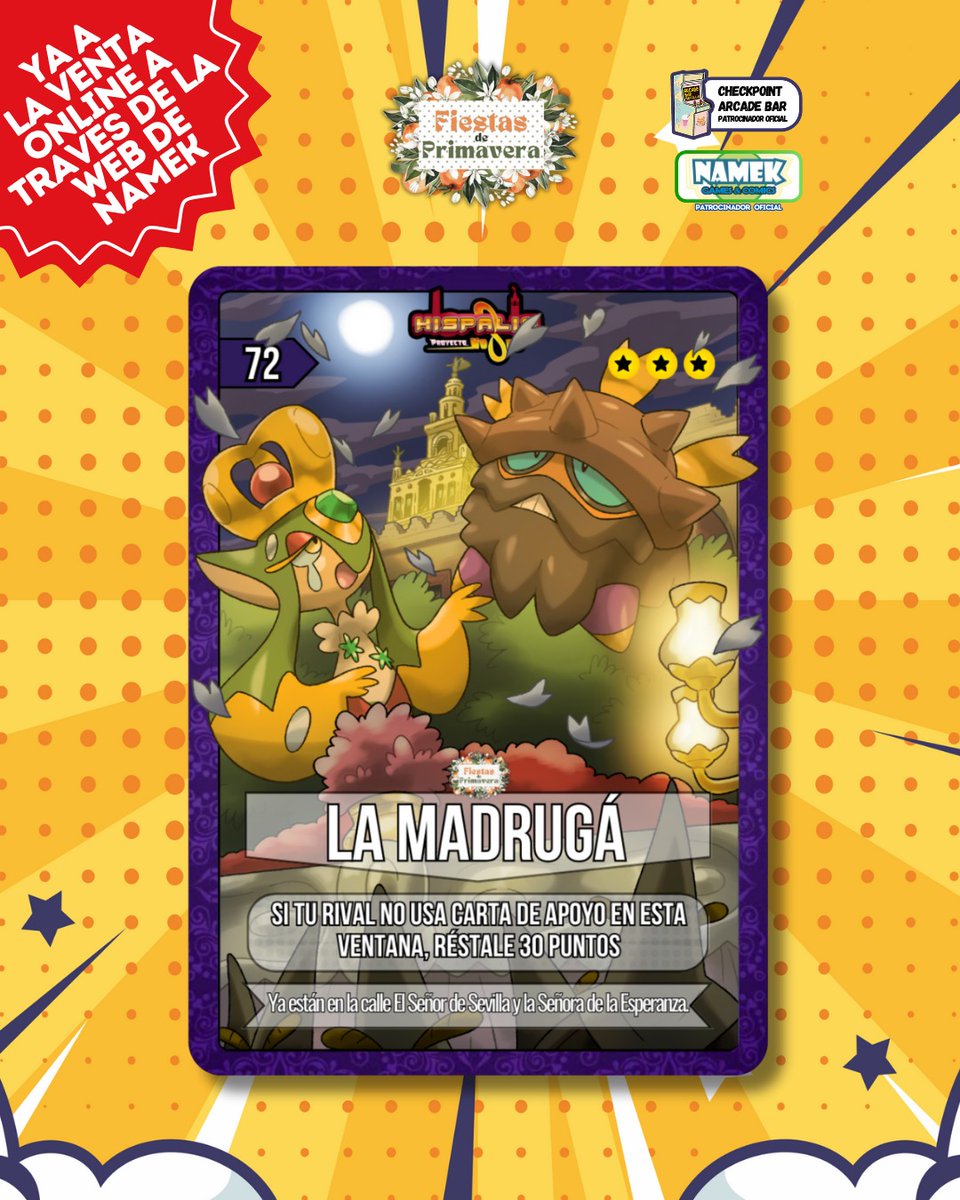 Una de las cartas más buscadas: el nuevo diseño especial full art de la mismísima Madrugá. Justo en una semana, recorrerán Hispalis, bajo la luz de la luna, veneradas criaturas inspiradas en La Macarena y el Gran Poder 😱✝️🌚