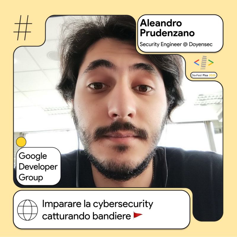 In the Pisa 🇮🇹 area this weekend? Stop by the Google Developer Group's #DevFestPisa 2025 to catch our <a href="/drw0if/">Aleandro</a> 's presentation - "Imparare la cybersecurity catturando bandiere" (Learn Cybersecurity by Capturing Flags 🚩).

eventbrite.it/e/devfest-pisa…

#Doyensec #AppSec #GDG #security