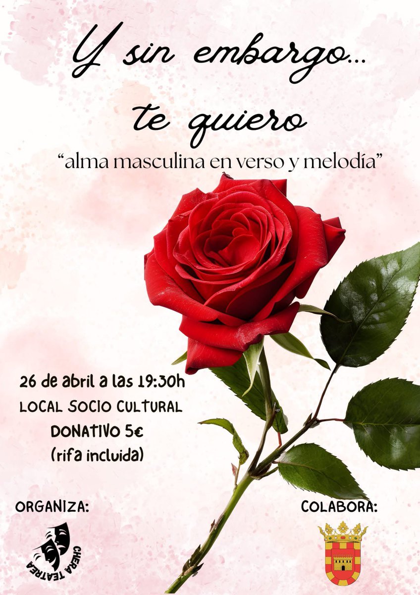 🌸¡Te traemos más actividades para estas pascuas!

 • Sábado 19, 17:00h: Talleres de pascuas en Pl. de España.
 • Jueves 24, 17:00h: Escape Room “La Mansión Blanckwood”. Apúntate vía WhatsApp: 615386235.
• Sábado 26, 19:30h: Chera Teatrea vuelve con “Y sin embargo… te quiero”