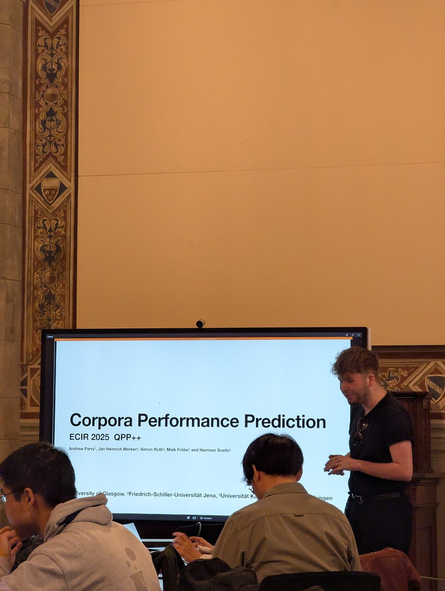 Andreas Chari (@andreas_chari) on Twitter photo Starting today's #ecir2025 with <a href="/ir_glasgow/">Glasgow IR Group</a>'s <a href="/MrParryParry/">Andrew Parry</a> talking about "Corporal Performance Prediction". Starting today's #ecir2025 with <a href="/ir_glasgow/">Glasgow IR Group</a>'s <a href="/MrParryParry/">Andrew Parry</a> talking about "Corporal Performance Prediction".