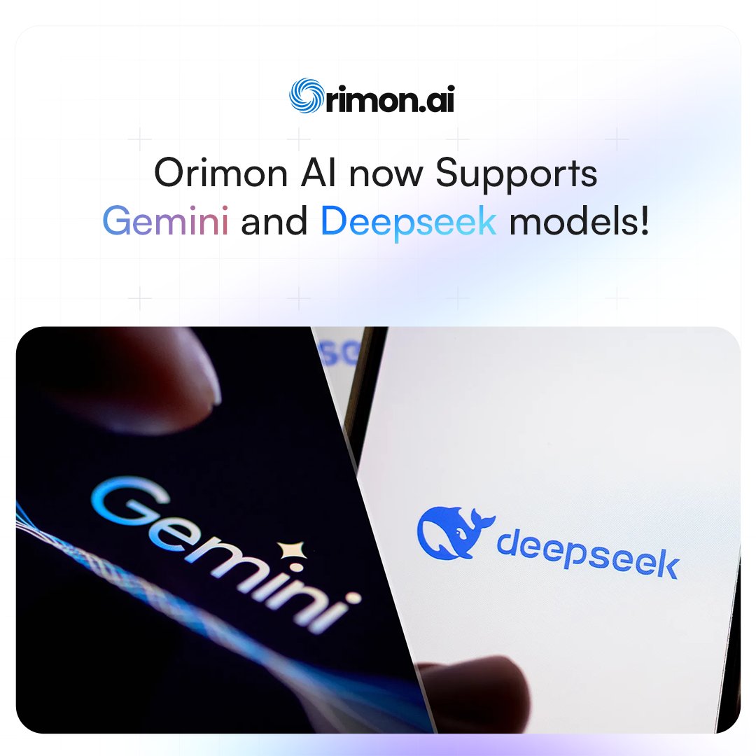 orimonai's tweet photo. New AI models just went live on Orimon!

⚡ Gemini 1.5 &amp; 2.0 Flash
⚡Gemini 1.5 Pro
⚡Deepseek V3 &amp; R1

Faster. Smarter. Way more fun to build with.

Live now → https://t.co/mp7CMpqd30 https://t.co/JU53DGbpWt