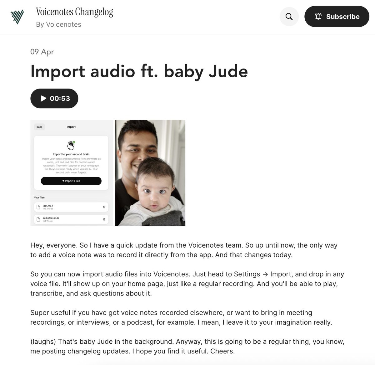 Published my first voice note 😇

changelog.voicenotes.com/import-audio
