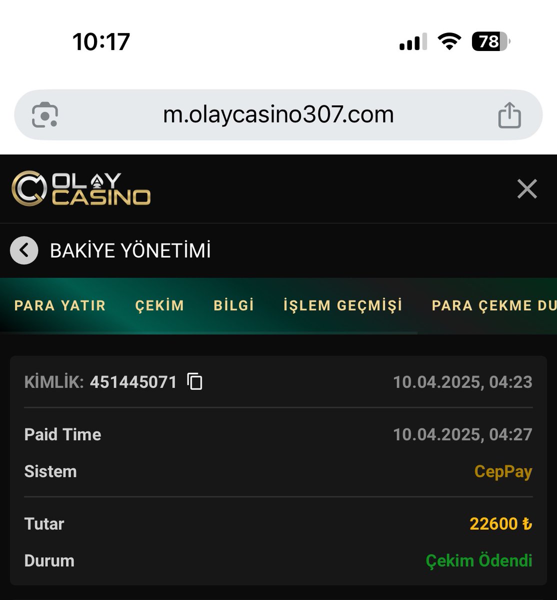 ouzbey's tweet photo. @resmiolaycasino 
Merhabalar cekim hızı yine harika teşekkürler @resmiolaycasino 
Kullanıcı adı Oguzbey78 https://t.co/0HzORh9a8m