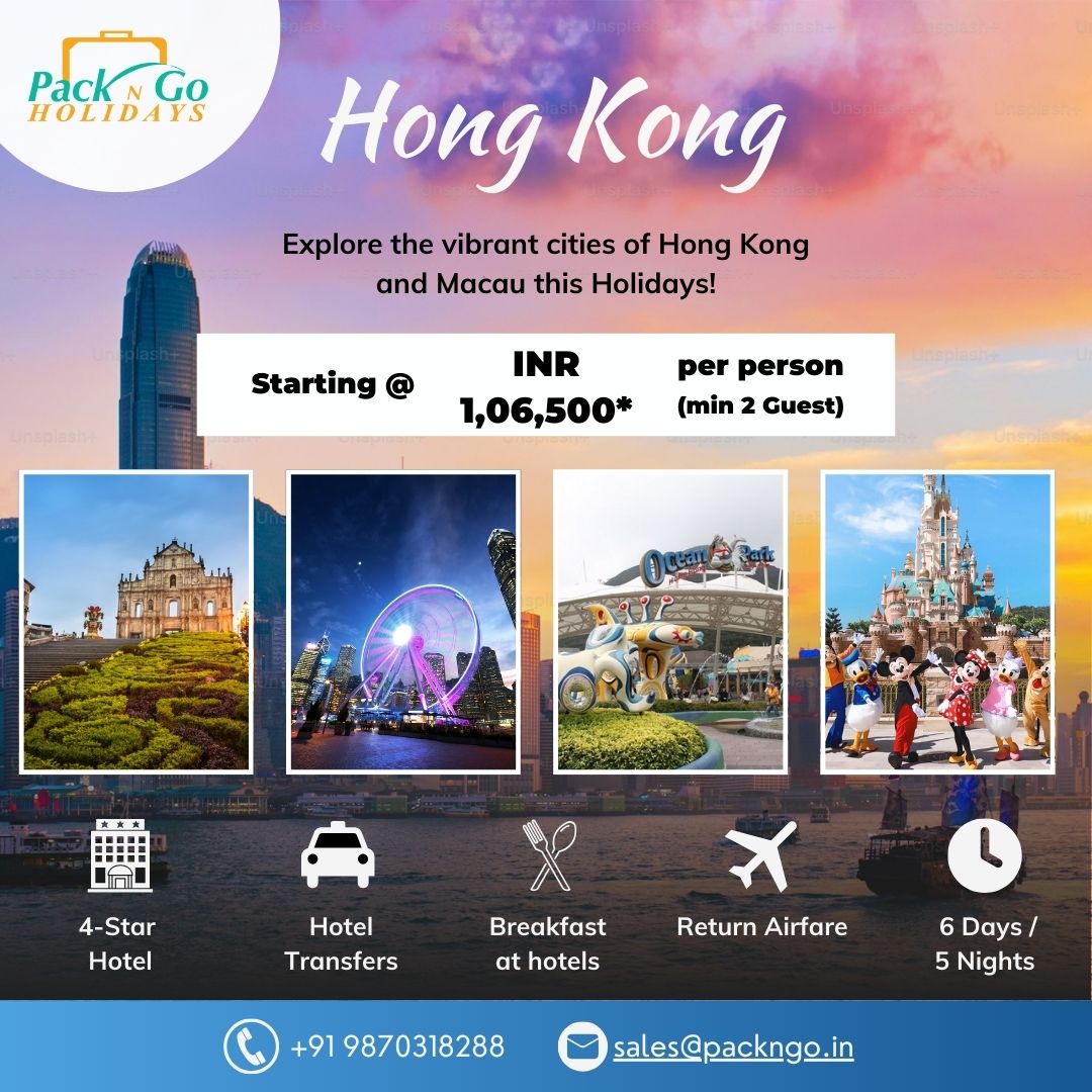 HONG KONG - MACAU  Package by Pack N Go Holidays

Duration
05 Nights / 06 Days

Starting Price
INR 1,06,500* per person  ( with Airfare )

Book Now
Contact us @ 9870318288 or Whatsapp +917042519001

Stay Updated
WhatsApp Channel: whatsapp.com/channel/0029Va…