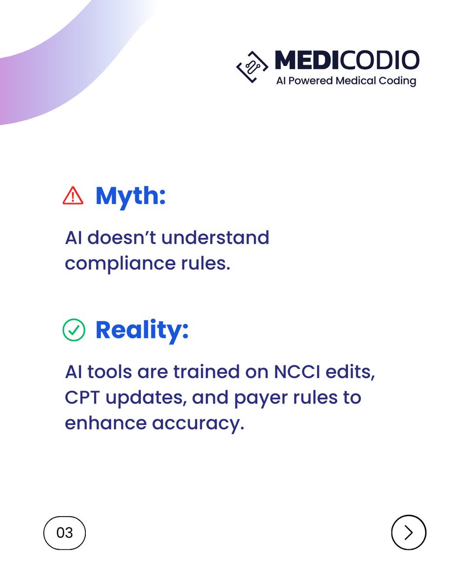 medicodio's tweet image. 📢 AI in Medical Coding: Myths vs. Truths!
Think AI replaces coders? Think again!
Join us on April 22, 2025 | 12–1 PM EDT to see how AI supports coders, ensures compliance, and boosts accuracy.
Register Now: bit.ly/4iSOSRe
#Webinar #MedicalCoding #AIMedicalCoding