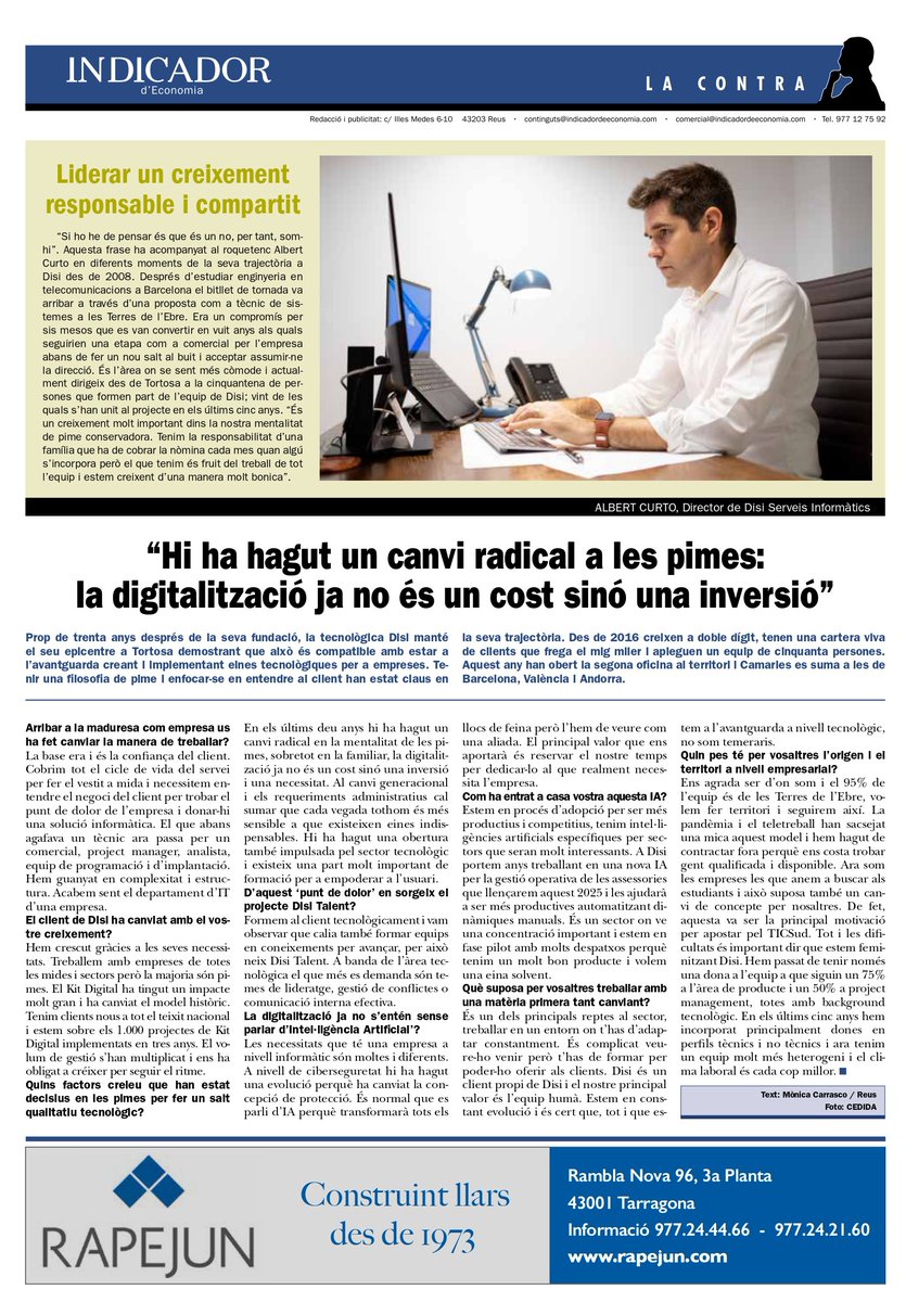 TICSud's tweet image. 🗣️Albert Curto, director de #Disi: "Hi ha hagut un canvi radical en la mentalitat de les pimes, la digitalització ja no és un cost sinó una inversió i una necessitat".

👇Llegiu l'entrevista completa a l'@IndicadorE! 👇
indicadordeeconomia.com/entrevistes/12… 

#EcosistemaTICSud #Empresa #TICSud