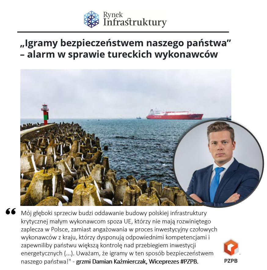 Polski Związek Pracodawców Budownictwa (@_pzpb) on Twitter photo ❗️Stanowisko #PZPB ws. szokującego wyboru konsorcjum z Turcji na wykonawcę terminala #FSRU przez <a href="/GAZ_SYSTEM/">GAZ-SYSTEM</a>: „Igramy z bezpieczeństwem państwa!” – grzmi <a href="/DamKazmierczak/">Damian Kaźmierczak</a> , wiceprezes #PZPB na portalu <a href="/RInfrastruktury/">Rynek Infrastruktury</a> 🔗rynekinfrastruktury.pl/wiadomosci/biz… #ochronarynku ❗️Stanowisko #PZPB ws. szokującego wyboru konsorcjum z Turcji na wykonawcę terminala #FSRU przez <a href="/GAZ_SYSTEM/">GAZ-SYSTEM</a>: „Igramy z bezpieczeństwem państwa!” – grzmi <a href="/DamKazmierczak/">Damian Kaźmierczak</a> , wiceprezes #PZPB na portalu <a href="/RInfrastruktury/">Rynek Infrastruktury</a> 🔗rynekinfrastruktury.pl/wiadomosci/biz… #ochronarynku