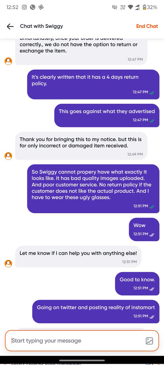 lolaskind's tweet photo. @SwiggyInstamart needs to change their return/replacement policy. 

Especially for accessories that are purchased on the same day. https://t.co/kvjBncNik3