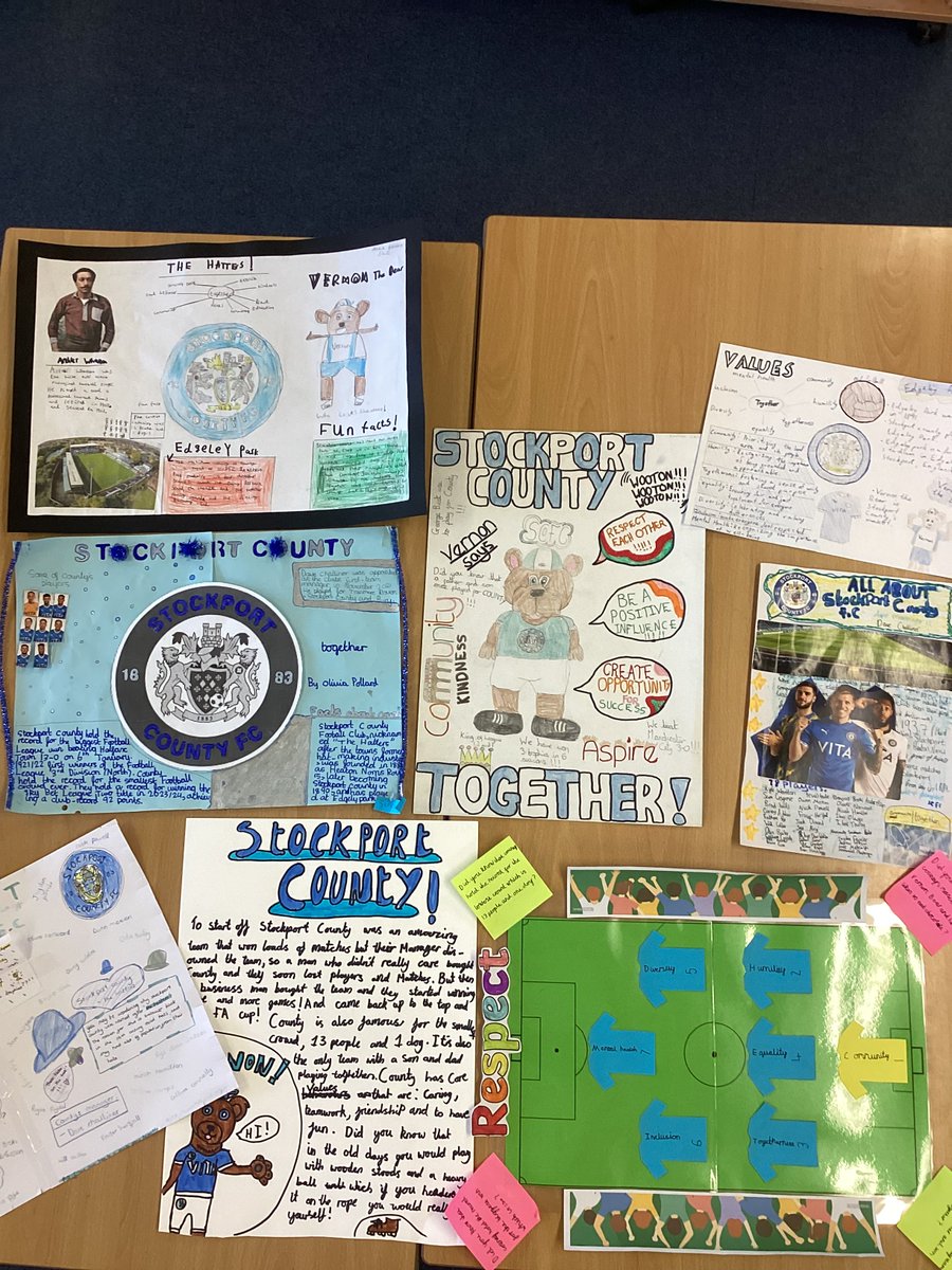 Thank you so much to <a href="/SCFCCommunity/">Stockport County Community Trust</a> for visiting us last week and gifting us 50 golden tickets to the Rotherham United game this weekend. To win a ticket, the children had to create posters about the assembly led by Andy and Vernon Bear. We were so impressed with the entries!