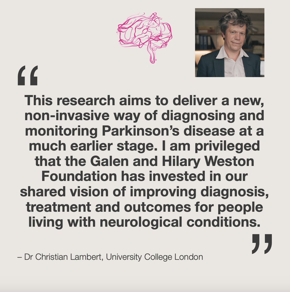 The Galen and Hilary Weston Foundation (@theghwf) on Twitter photo Recent GHWF research grantee Dr Christian Lambert will be exploring new diagnostic MRI biomarkers for Lewy Body Disorders including Parkinson’s
disease and Dementia with Lewy Bodies.
Read more here: tinyurl.com/h23raz8t
<a href="/clambert112358/">Christian Lambert</a> <a href="/MDC_IoN_UCL/">MovementDisordersUCL</a> Recent GHWF research grantee Dr Christian Lambert will be exploring new diagnostic MRI biomarkers for Lewy Body Disorders including Parkinson’s
disease and Dementia with Lewy Bodies.
Read more here: tinyurl.com/h23raz8t
<a href="/clambert112358/">Christian Lambert</a> <a href="/MDC_IoN_UCL/">MovementDisordersUCL</a>