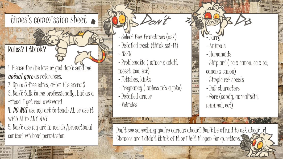 hiimbreadhello's tweet photo. My name says comms open yet there's no prices anywhere...well guess what I did !!!

You guys should totally commission me so I can surround myself with my little interests 💛💛 https://t.co/yaZhKqWOID