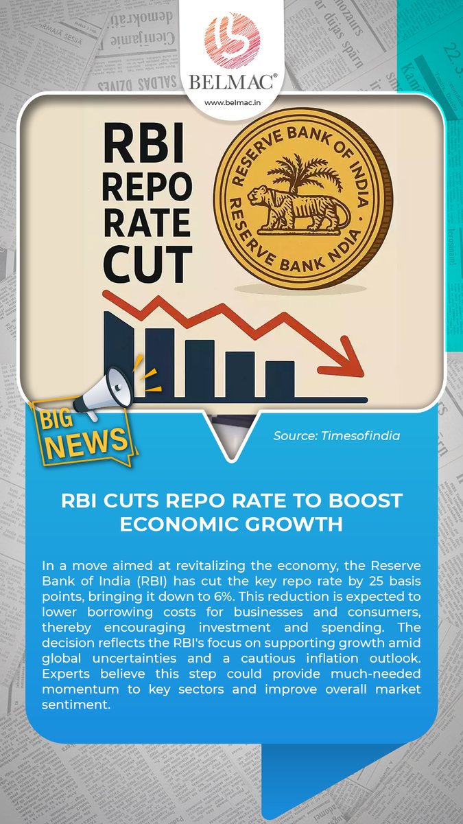 belmac_official's tweet photo. RBI Cuts📉Repo Rate to Boost Economic Growth📊

#RBI #RBIMonetaryPolicy #homeloan  #Loan #ITCard #Repo #Rate #Cut #Reporatecut https://t.co/EPxdbWbtjO