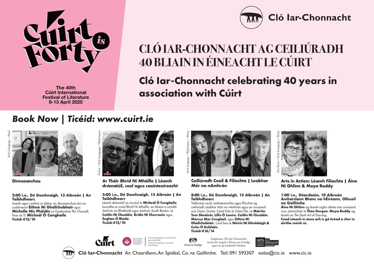 Cló Iar-Chonnacht (@cloiarchonnacht) on Twitter photo 🎉 Cló Iar-Chonnacht ag ceiliúradh 40 bliain!
📚 Ceiliúradh speisialta le <a href="/CuirtFestival/">Cúirt Festival</a>
📍 @OllscoilNaGaillimhe <a href="/AnTaibhdhearc/">An Taibhdhearc</a> | 10–13 Aibreán
Imeachtaí le Micheál Ó Conghaile, Áine Ní Ghlinn, Lillis Ó Laoire & go leor eile!
Ticéid & eolas 👉 buff.ly/DzdjBKE
#Gaeilge 🎉 Cló Iar-Chonnacht ag ceiliúradh 40 bliain!
📚 Ceiliúradh speisialta le <a href="/CuirtFestival/">Cúirt Festival</a>
📍 @OllscoilNaGaillimhe <a href="/AnTaibhdhearc/">An Taibhdhearc</a> | 10–13 Aibreán
Imeachtaí le Micheál Ó Conghaile, Áine Ní Ghlinn, Lillis Ó Laoire & go leor eile!
Ticéid & eolas 👉 buff.ly/DzdjBKE
#Gaeilge