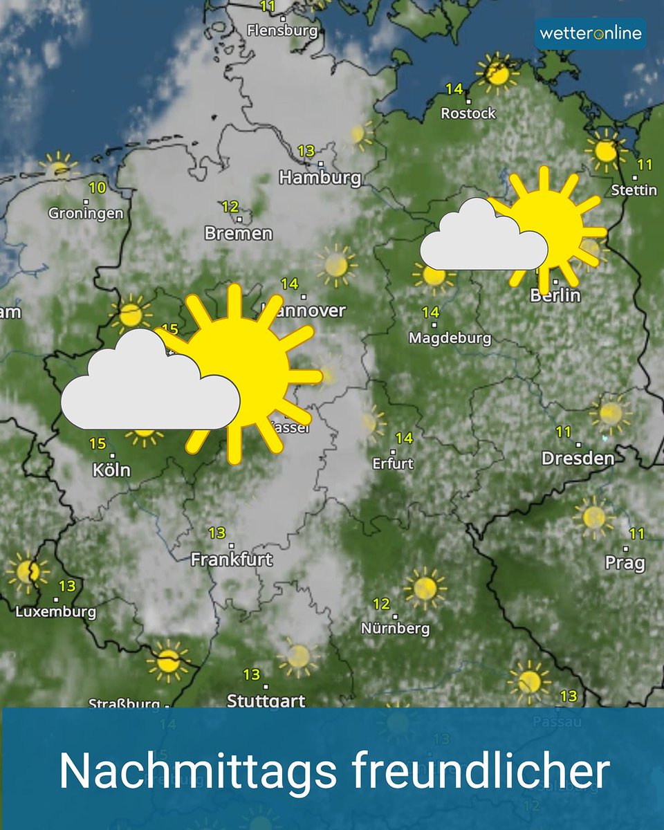 WetterOnline's tweet photo. Der Donnerstag ist in der Nordhälfte trüb ☁️ gestartet. Die Chancen auf Sonnenschein 🌤️ stehen heute in einigen Regionen trotzdem nicht schlecht. Vor allem nachmittags lockern die Wolken auf:
👉 https://t.co/VZ5W4AZO6z
#Wetter #Heute #Freundlich #Sonne https://t.co/OGRreuVMyD